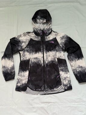 The North Face Black & White Hooded Waterproof Jacket with Purple Accents